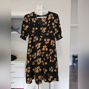 Primark Black and Orange Floral Lily Dress